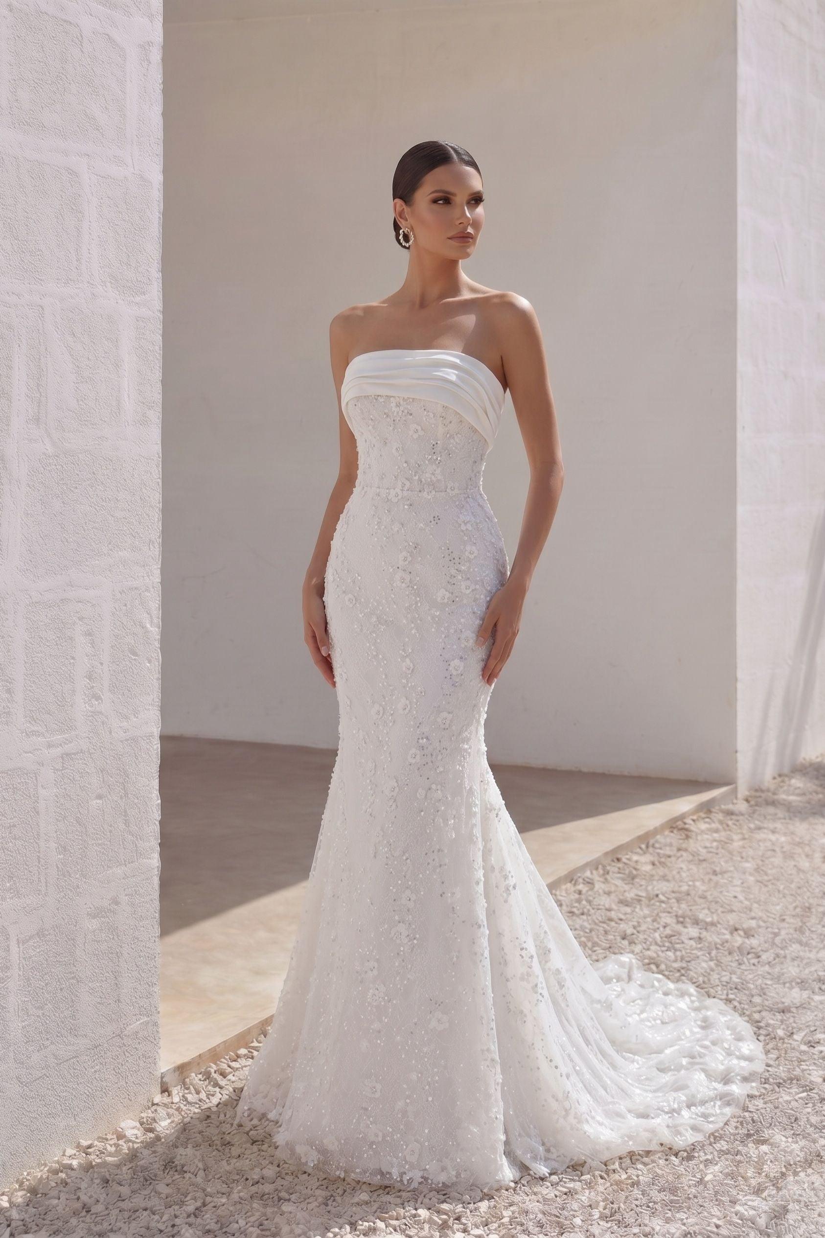 Trumpet-Mermaid Court Train Lace Satin Wedding Dress CW3280 - 35 Days / As Picture:Ivory / US0-UK2-EUR30 - COCOMELODY